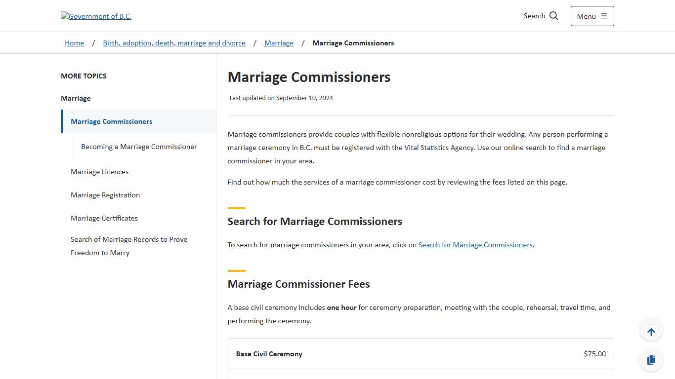 Marriage Commissioners - Province of British Columbia