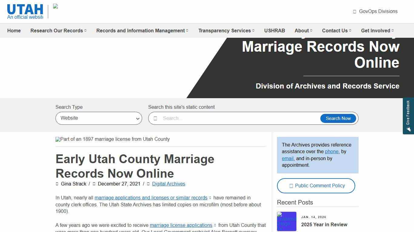 Early Utah County Marriage Records Now Online | Utah Division of Archives and Records Service