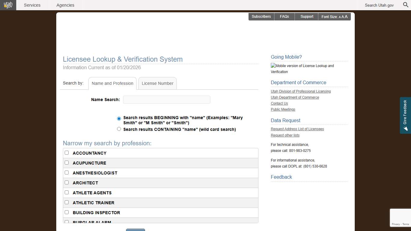 License Lookup Verification