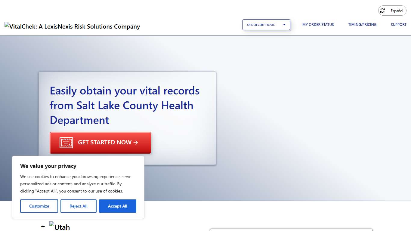 Salt Lake County Health Department (UT) | Order Certificates - VitalChek