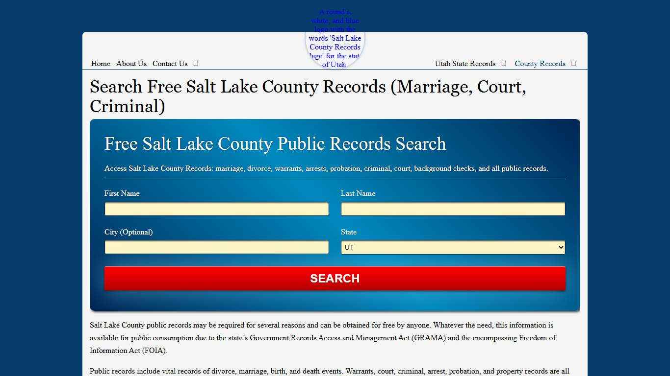 Search Free Salt Lake County Records (Marriage, Court, Criminal)